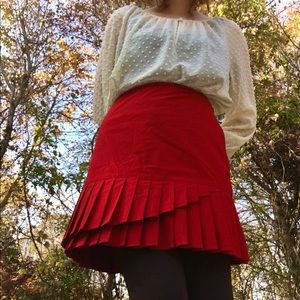 ☀Ann Taylor Loft Petites Stretch Red Pleated Skirt